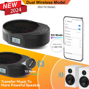 (2024new) MONODEAL Boombox CD Player with Bluetooth Transmitter,FM Radio & Bluetooth Speaker 2 in 1 Combo,Portable CD Player for Car/Home with Remote Control,Headphone Jack,Support AUX/USB