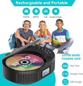 (Wholesell only) MONODEAL  MD708 CD Player Portable,Bluetooth Boombox CD Player with Speakers,Portable FM Radio(Favourite Memory,LED,IPX4,Clock,Alarm Timer,USB,Headphone Jack,BatteryPower Supply,6W)