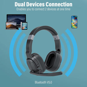 MONODEAL Trucker Bluetooth Headset, Bluetooth Headset with Microphone Noise Canceling(ENC) Dual Mic, Mute Button, 3 EQ Music Modes, Single and Dual Ear Wireless Headphones for Office Home Work