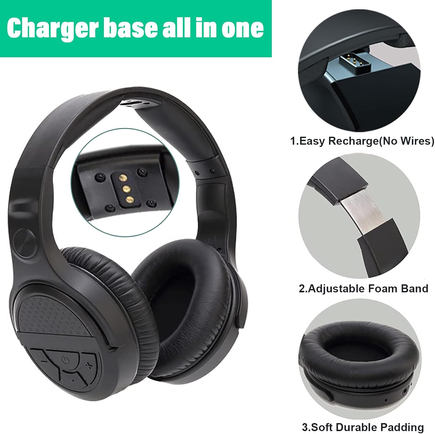 MONODEAL Wireless Headphones for TV Watching with Digital Optical RCA 2.4GHz RF Transmitter Charging Dock, Over Ear Headset with 3 Audio Modes, 197FT Wireless Range, 10Hrs Audio Playtime