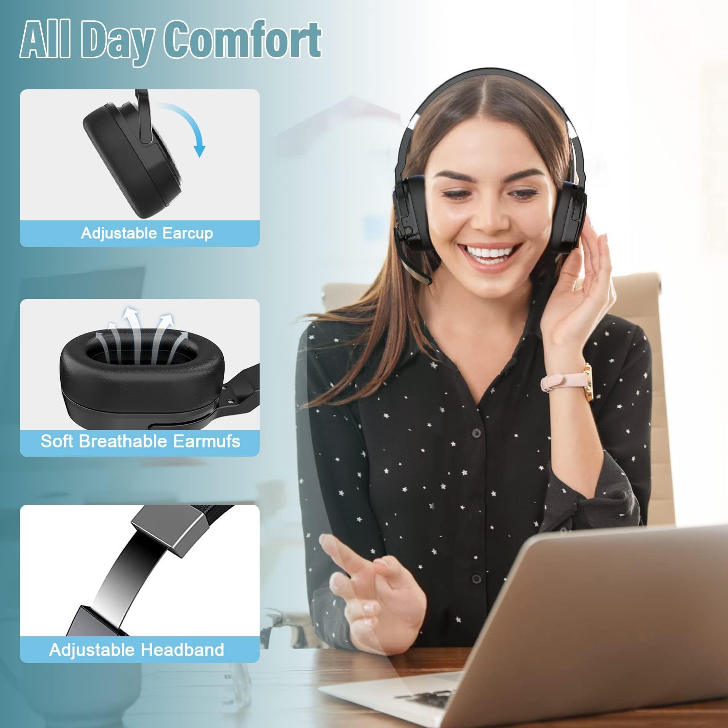 MONODEAL Trucker Bluetooth Headset, Bluetooth Headset with Microphone Noise Canceling(ENC) Dual Mic, Mute Button, 3 EQ Music Modes, Single and Dual Ear Wireless Headphones for Office Home Work