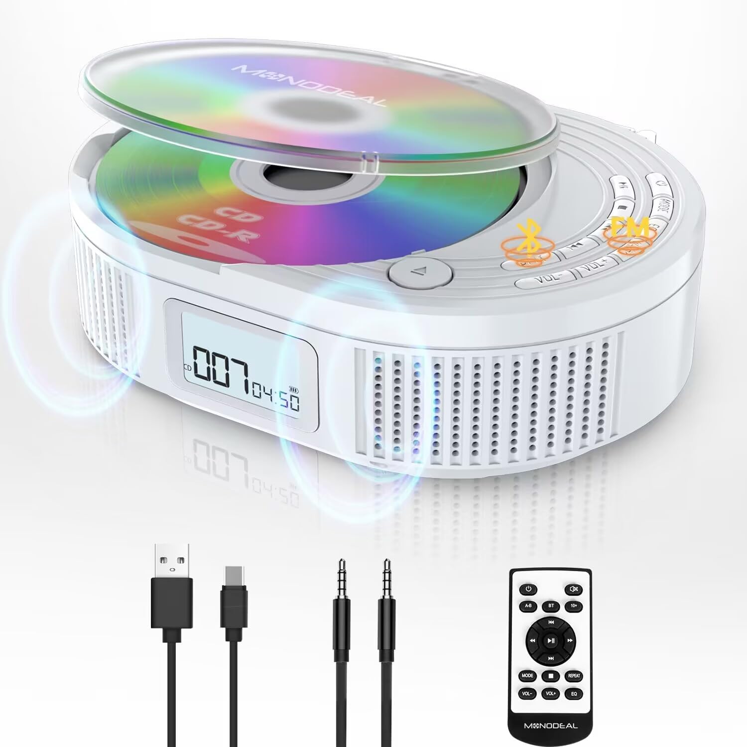 CD Player Portable,MONODEAL Boombox CD Player with Bluetooth Transmitter,FM Radio & Bluetooth Speaker 2 in 1 Combo,Portable CD Players for Car/Home with Remote Control,Headphone Jack,Support AUX/USB