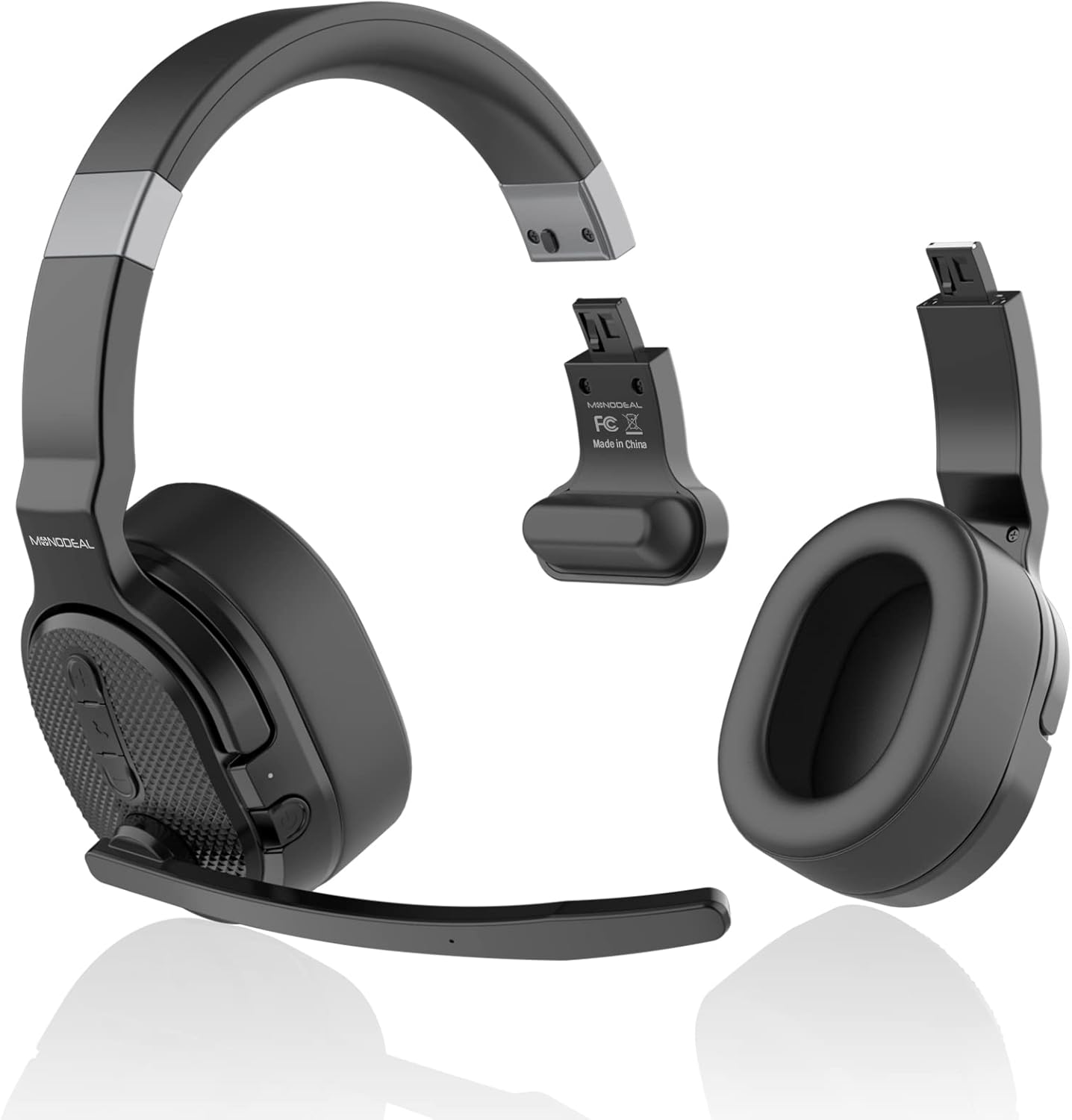 MONODEAL Trucker Bluetooth Headset, Bluetooth Headset with Microphone Noise Canceling(ENC) Dual Mic, Mute Button, 3 EQ Music Modes, Single and Dual Ear Wireless Headphones for Office Home Work