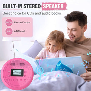 MONODEAL CD Player Portable, Rechargeable CD Player with Speakers, Anti-Skip CD Player for Car and Home, Walkman CD Player with Headphones for Audio Book Music (Rose Red)