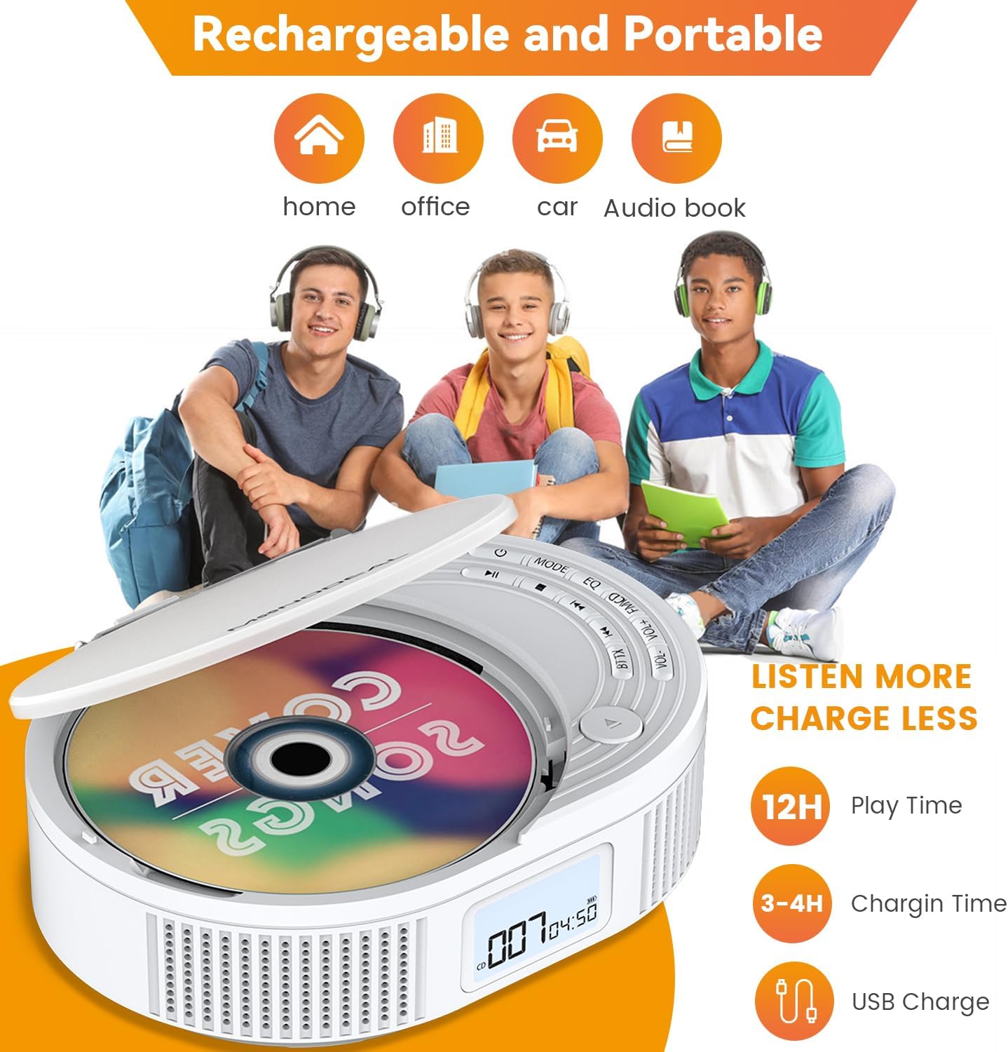 CD Player Portable,MONODEAL Boombox CD Player with Bluetooth Transmitter,FM Radio & Bluetooth Speaker 2 in 1 Combo,Portable CD Players for Car/Home with Remote Control,Headphone Jack,Support AUX/USB
