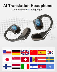 MONODEAL AI Cuffie Traduzione Simultanea, 134 Lingue Open-Ear Auricolari Traduzione Simultanea, Cuffie Traduttore Simultaneo Vocale Per Viaggi Imparare