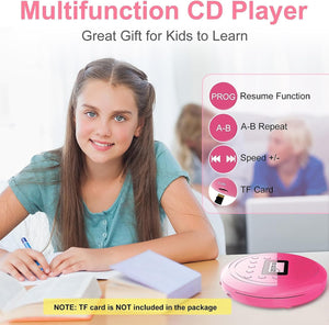 MONODEAL CD Player Portable, Rechargeable CD Player with Speakers, Anti-Skip CD Player for Car and Home, Walkman CD Player with Headphones for Audio Book Music (Rose Red)