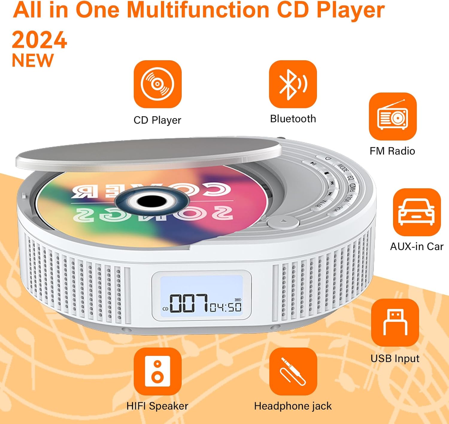 CD Player Portable,MONODEAL Boombox CD Player with Bluetooth Transmitter,FM Radio & Bluetooth Speaker 2 in 1 Combo,Portable CD Players for Car/Home with Remote Control,Headphone Jack,Support AUX/USB