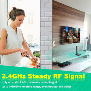 MONODEAL Wireless Headphones for TV Watching with Digital Optical RCA 2.4GHz RF Transmitter Charging Dock, Over Ear Headset with 3 Audio Modes, 197FT Wireless Range, 10Hrs Audio Playtime