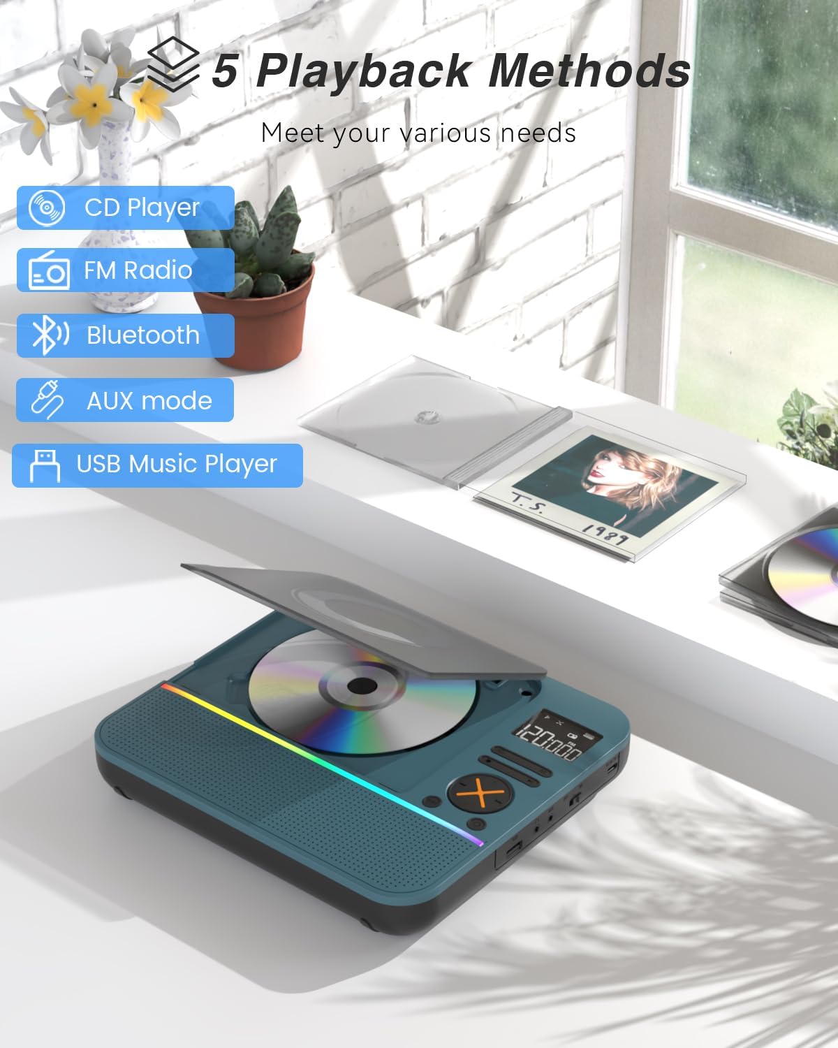 CD Player Portable, MONODEAL HiFi Stereo Portable CD Player with Bluet ...