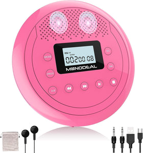 MONODEAL CD Player Portable, Rechargeable CD Player with Speakers, Anti-Skip CD Player for Car and Home, Walkman CD Player with Headphones for Audio Book Music (Rose Red)