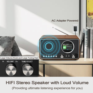 Monodeal Radio portatile DAB (DAB+, DAB Plus, FM, sveglia, altoparlante HiFi 5W, jack per cuffie, display TFT, controllo tasti), radio da cucina con 60 preset, radiosveglia con timer snooze
