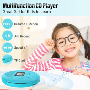 CD Player Portable | Speaker Built-in Rechargeable CD Player by Monodeal | Walkman CD Player for Car and Home, Kids, Anti-Skip CD Player with Headphones(Cyan-Blue)
