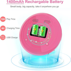 MONODEAL CD Player Portable, Rechargeable CD Player with Speakers, Anti-Skip CD Player for Car and Home, Walkman CD Player with Headphones for Audio Book Music (Rose Red)