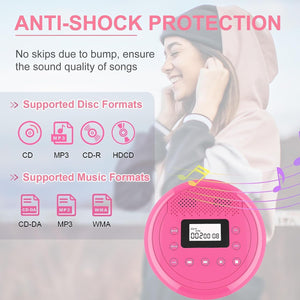MONODEAL CD Player Portable, Rechargeable CD Player with Speakers, Anti-Skip CD Player for Car and Home, Walkman CD Player with Headphones for Audio Book Music (Rose Red)