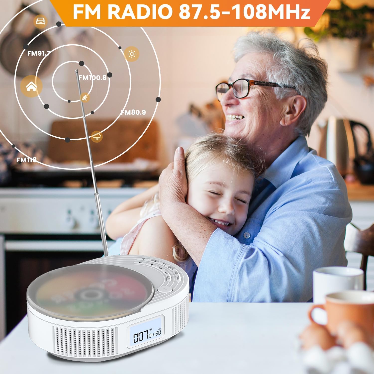 CD Player Portable,MONODEAL Boombox CD Player with Bluetooth Transmitter,FM Radio & Bluetooth Speaker 2 in 1 Combo,Portable CD Players for Car/Home with Remote Control,Headphone Jack,Support AUX/USB