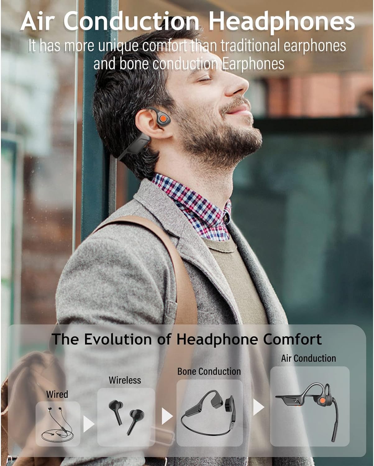 MONODEAL Bone Conduction Headphones with Mic,Open Ear Headphones Wireless Bluetooth 5.1/Mute Function/Multi-Point Capable,Air Conduction Headphones with Noise Canceling Mic,for Driving Home Office