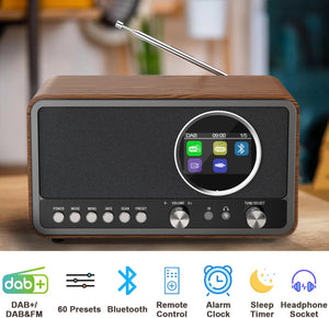 Monodeal Radio portatile DAB (DAB+, DAB Plus, FM, sveglia, altoparlante HiFi 5W, jack per cuffie, display TFT, controllo tasti), radio da cucina con 60 preset, radiosveglia con timer snooze