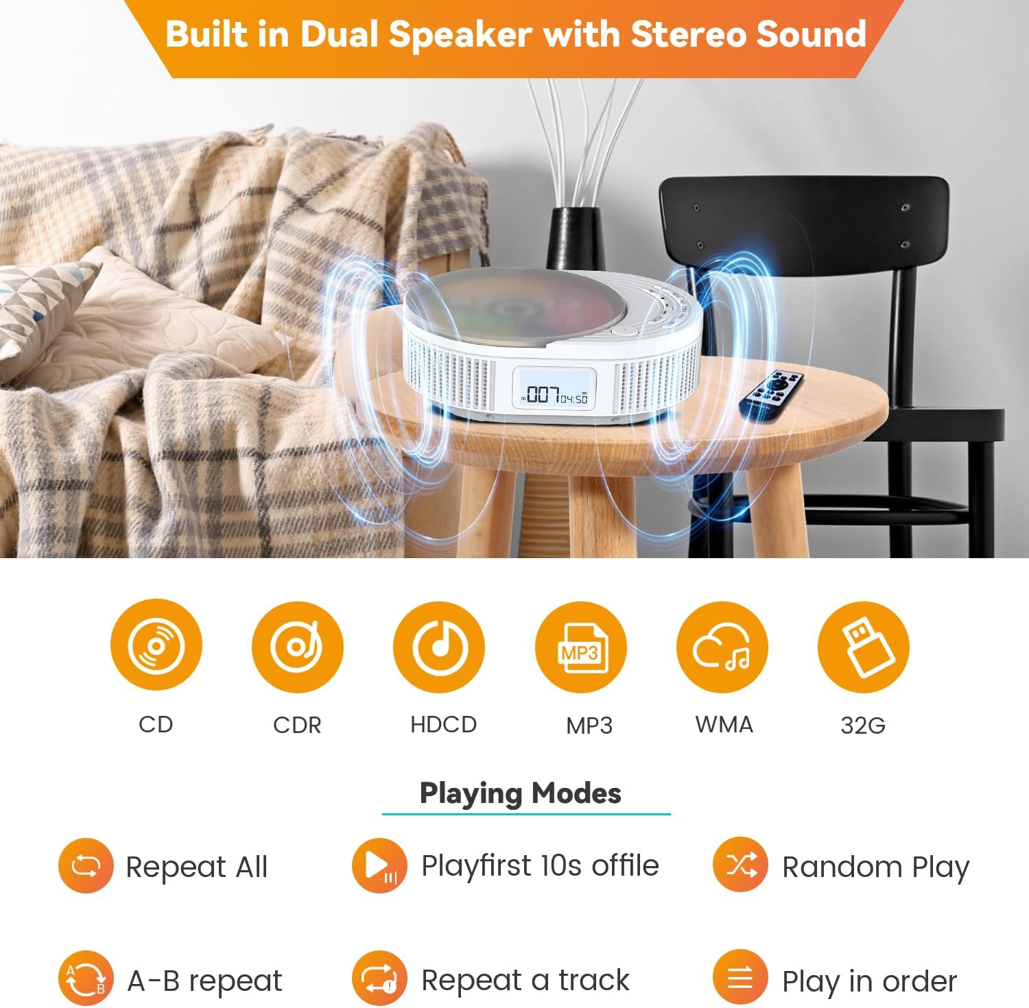 CD Player Portable,MONODEAL Boombox CD Player with Bluetooth Transmitter,FM Radio & Bluetooth Speaker 2 in 1 Combo,Portable CD Players for Car/Home with Remote Control,Headphone Jack,Support AUX/USB