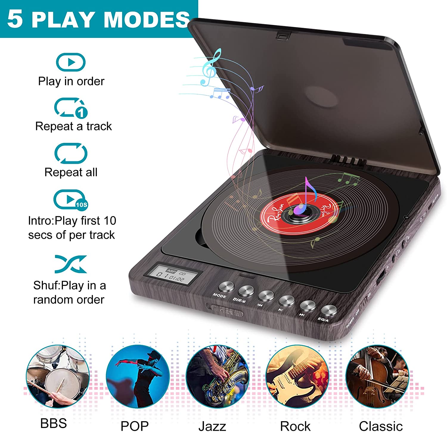 Portable CD Player with Headphones, Monodeal CW605 Compact Design CD Player  with LCD Disply, Anti-Skip Personal CD Player for Car, Rechargeable CD  Player for Music Audiobook Listening: Buy Online at Best Price